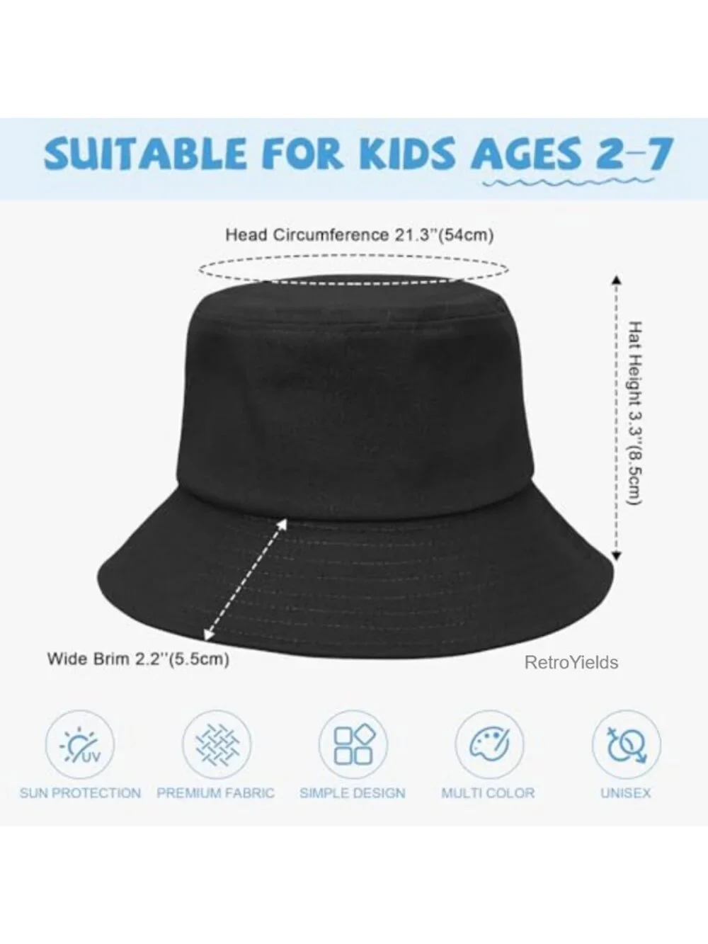 Kids Bucket Hat UPF 50+ Cotton Sun Hat Foldable Breathable for Beach Travel